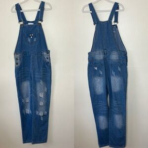 Kidscool Space girls distressed denim overalls 11-12 yr (L)